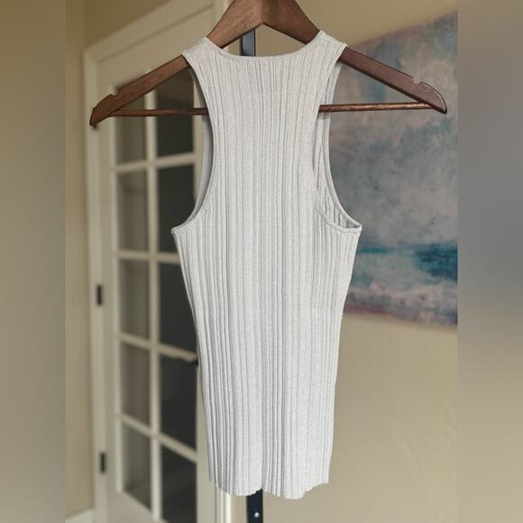 New Madewell Signature Shimmer Knit Cutaway Sweater Tank Silver Extra Small - Picture 6 of 7
